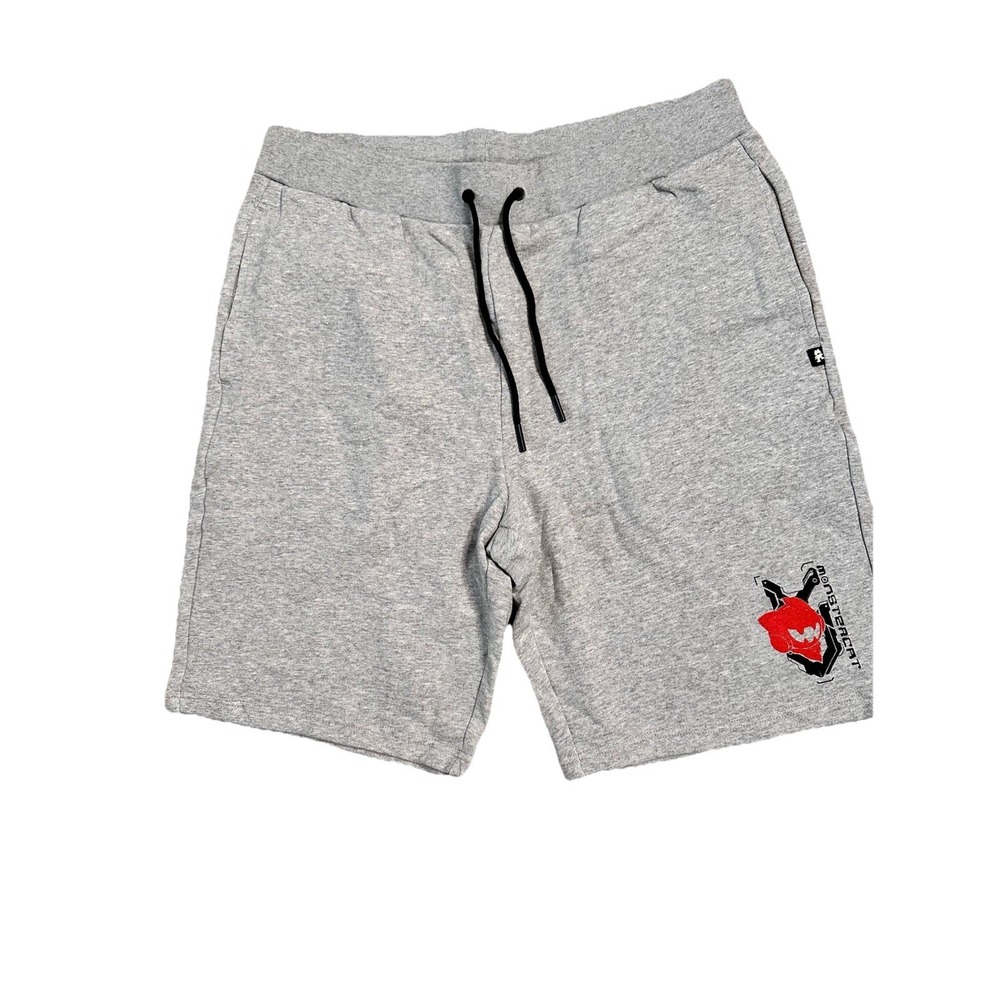 MONSTERCAT Men's Drawstring Elastic Waist Flannel Shorts Gray‎ Pockets